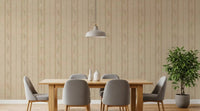 Dining room with Vintage Ticking Stripe Linen Wallpaper in soft sand beige tones