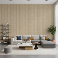 Sand Beige Linen Wallpaper showing ticking stripes and delicate floral trails