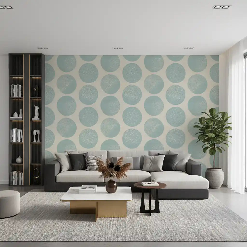Organic Polka Dots Stippled Modern Soft Blue on Beige Wallpaper⁠