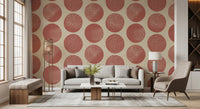 Organic Polka Dots Stippled Wallpaper with rust circles and warm beige tone