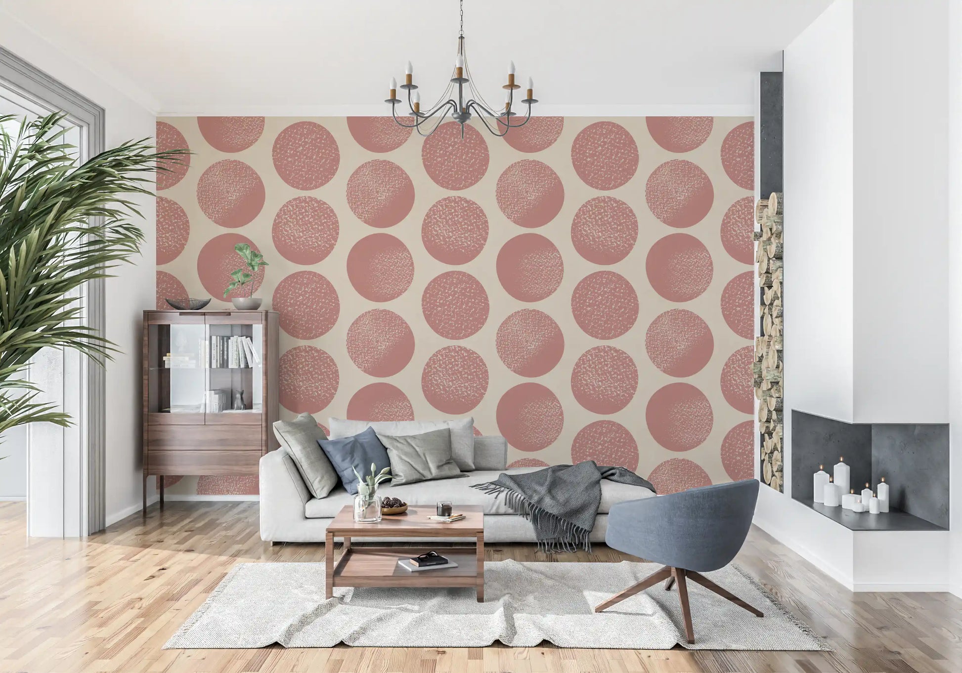 Rust Polka Dots Wallpaper with speckled texture and soft beige background