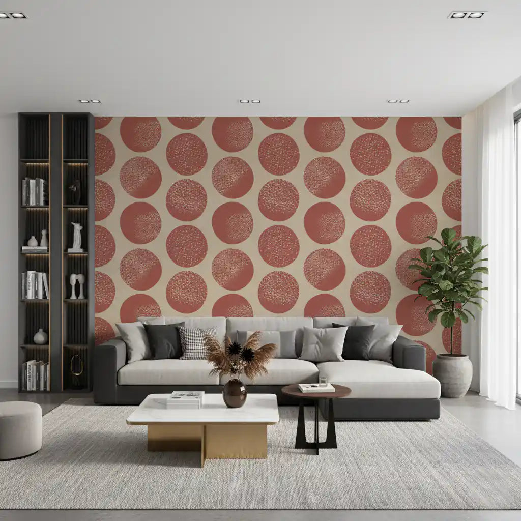 Hallway Stippled Modern Wallpaper showing warm beige and rust dot style