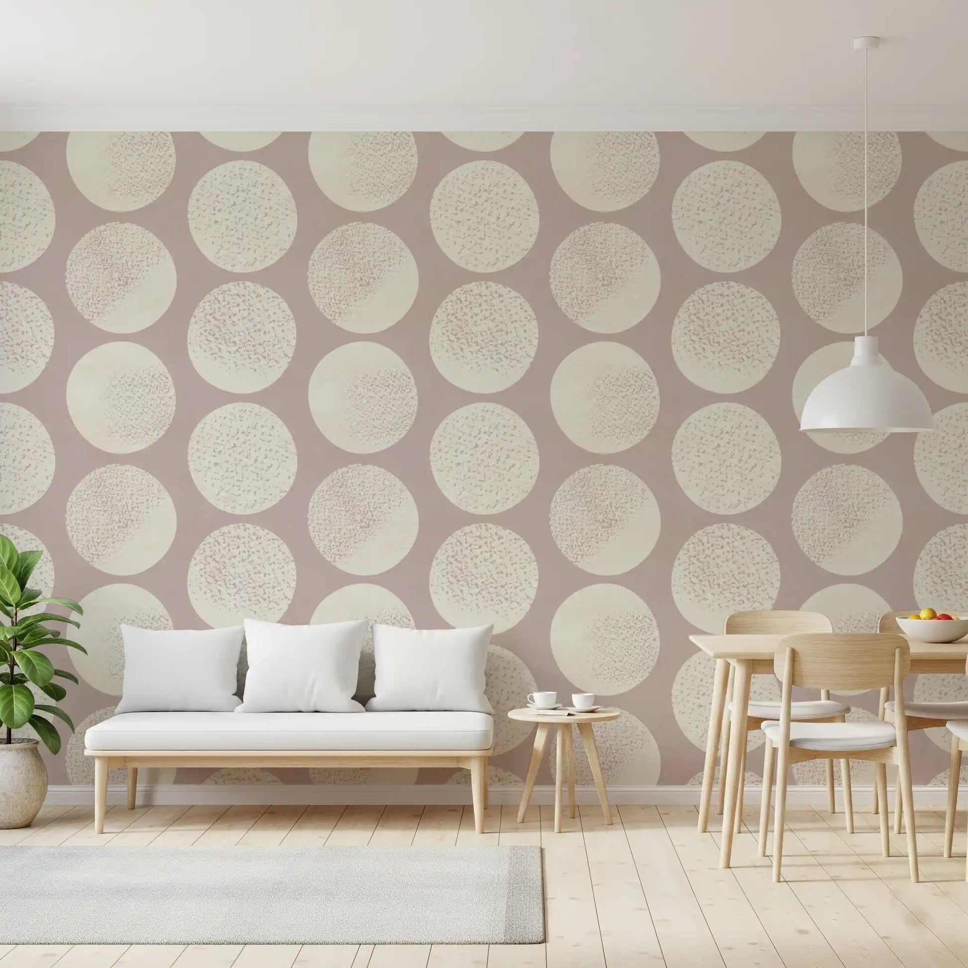 Rose cream wallpaper with stippled circles and smooth visual balance