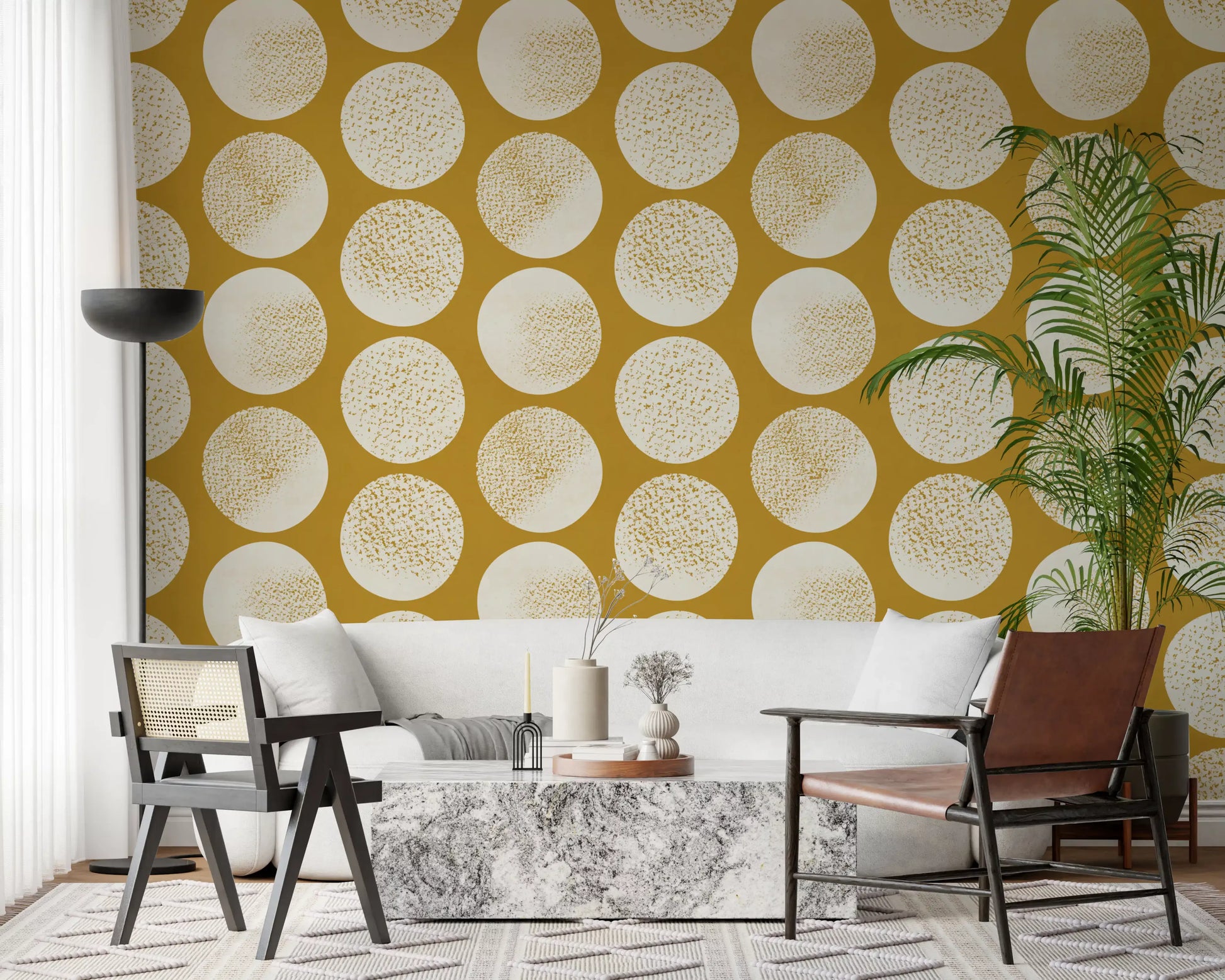 Study room using modern dot wallpaper with speckled cream shapes
