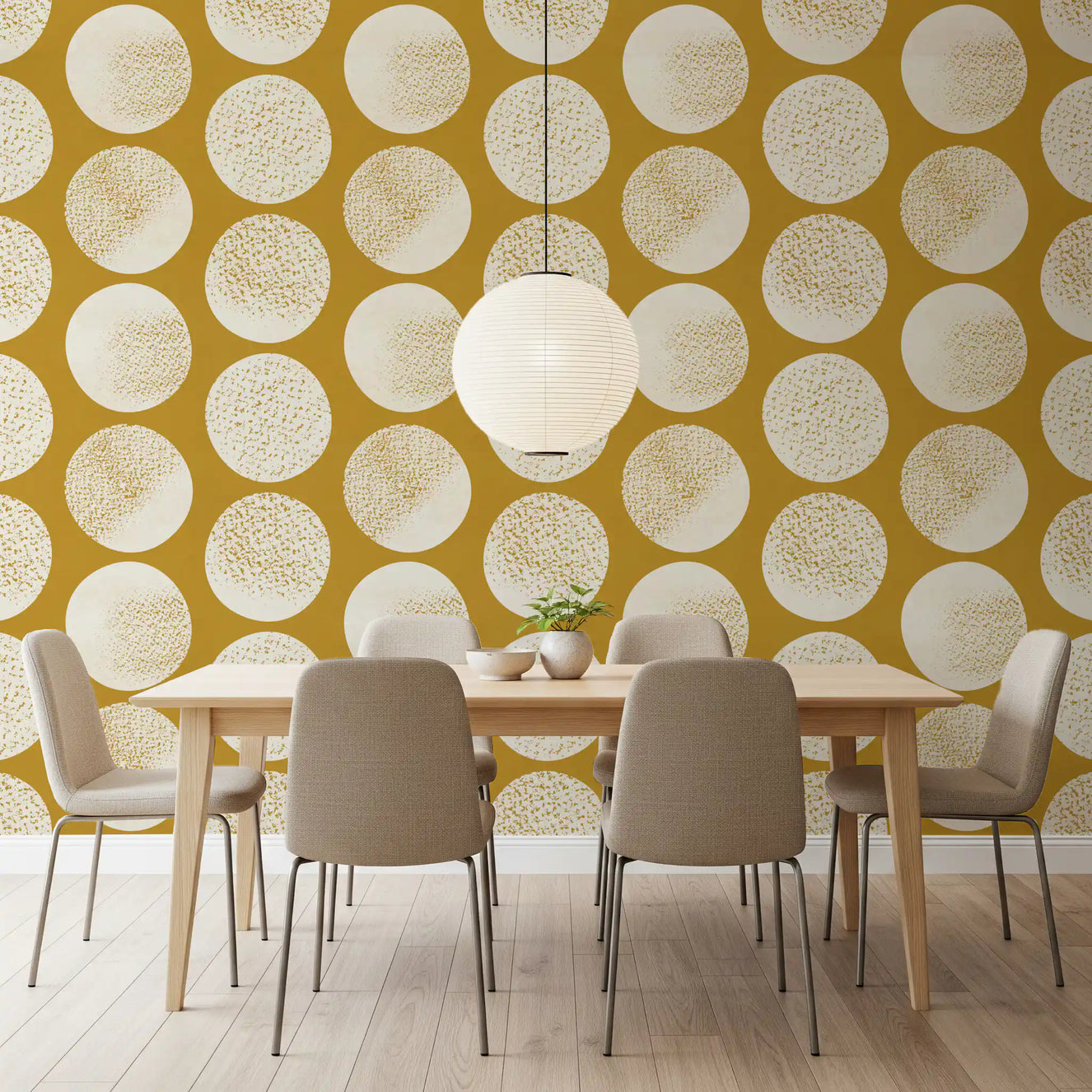 Organic Polka Dots Stippled Modern Cream on Mustard Wallpaper⁠