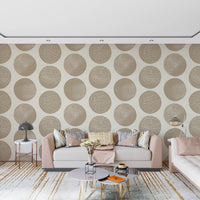 Cream and beige wallpaper with softly stippled oversized circles