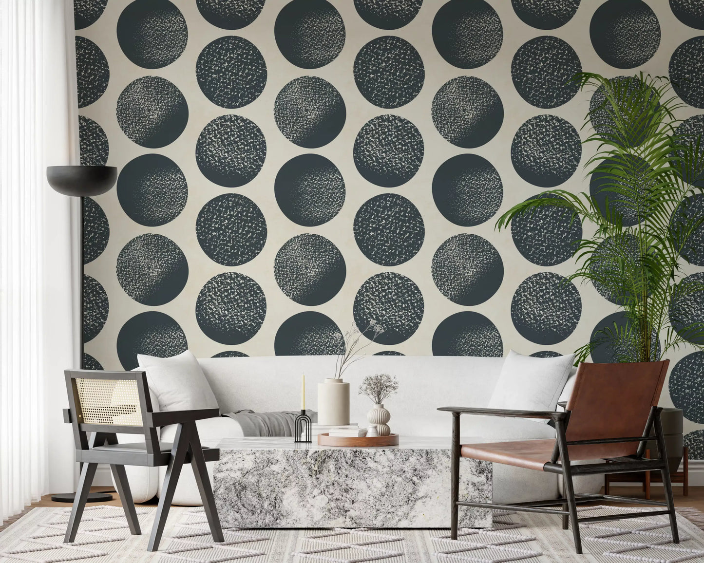 Oversized circles define this modern circle wallpaper with soft detailing