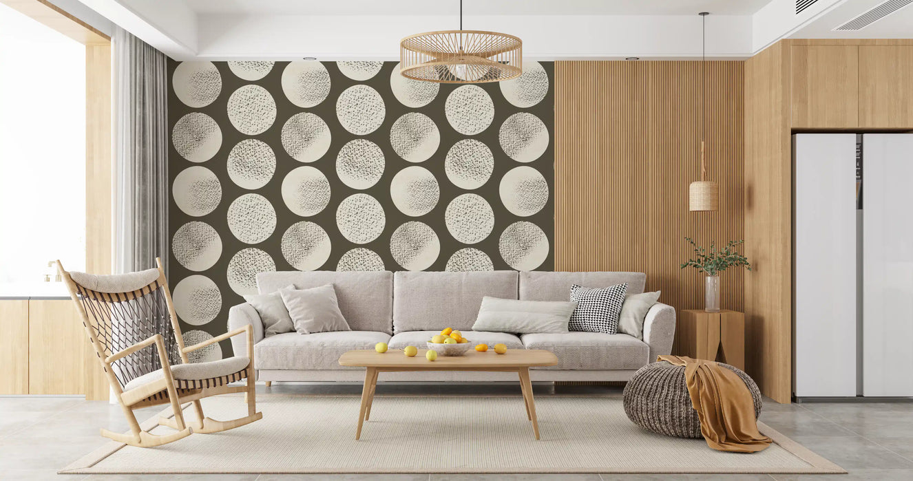 Organic Polka Dots Stippled Modern Cream on Dark Brown Wallpaper⁠