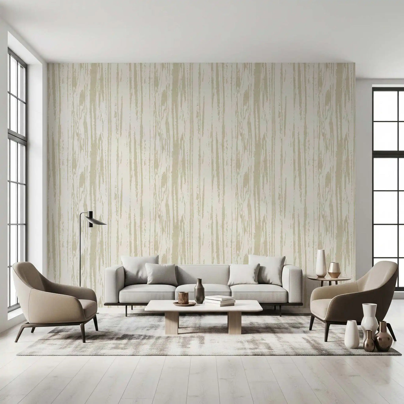 Modern Abstract Woodgrain Organic Lines Ivory Cream Wallpaper⁠
