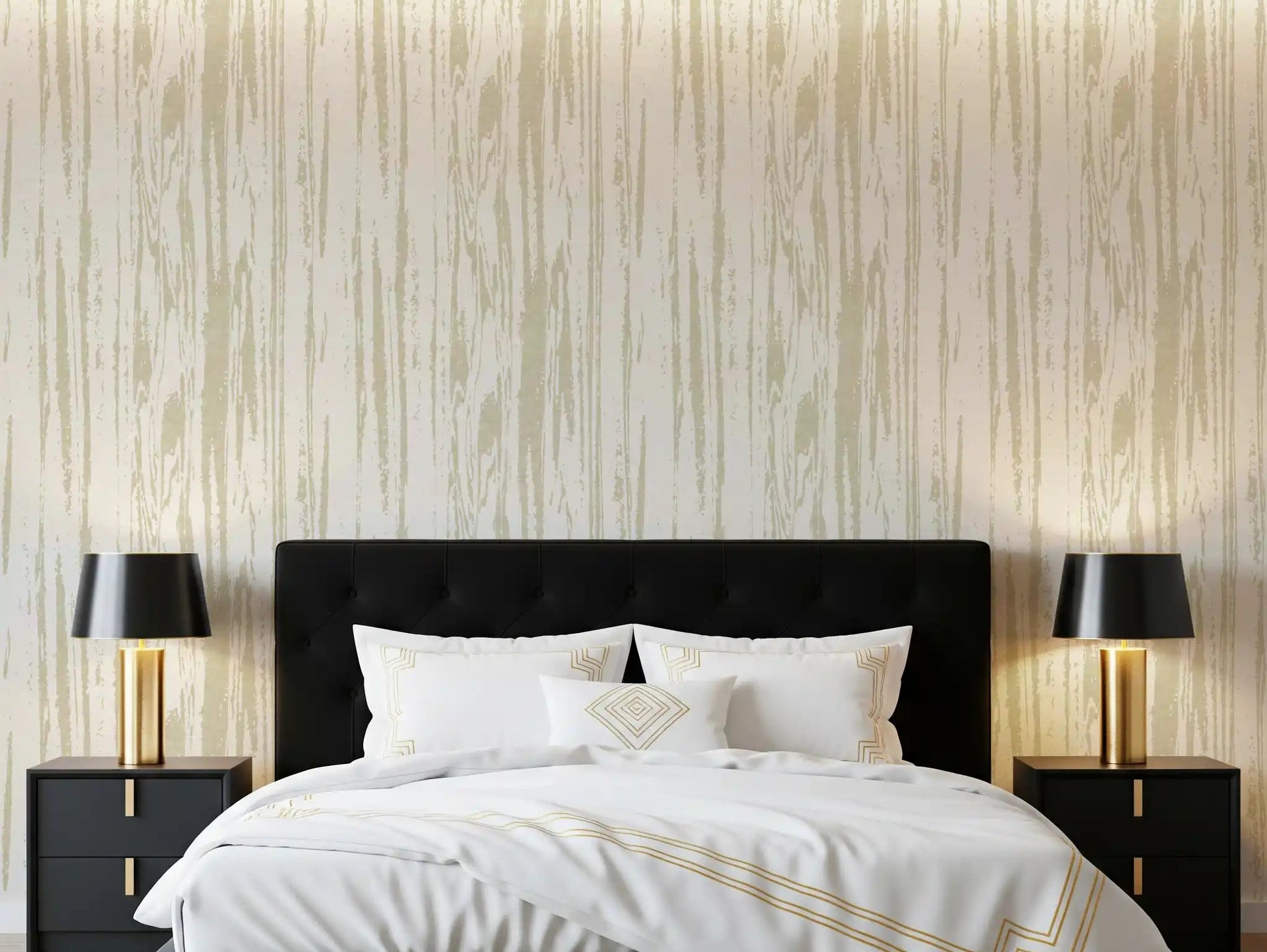 Bedroom using cream surface wallpaper with pale grain-style texture