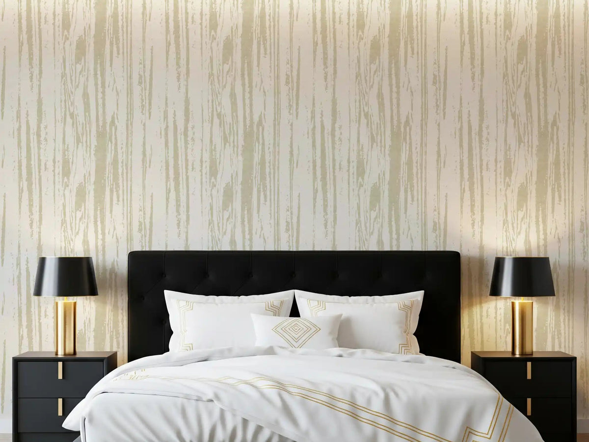 Bedroom using cream surface wallpaper with pale grain-style texture