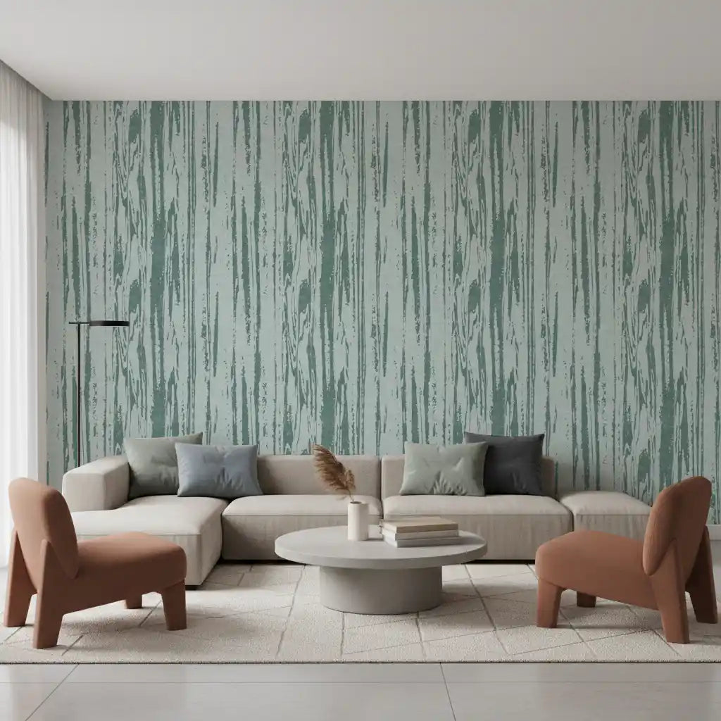 Washed blue marks define this textured wallpaper with gentle movement