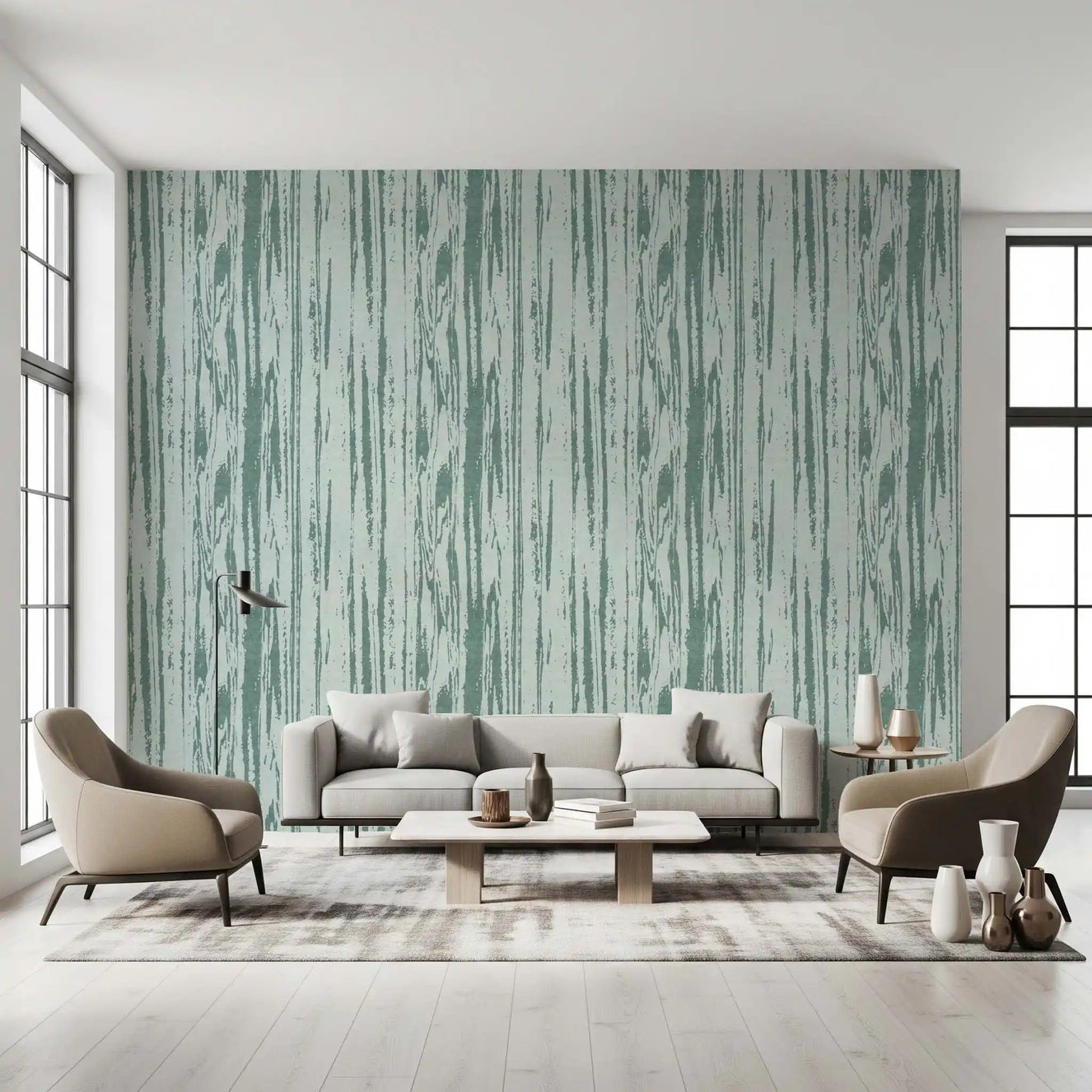Modern Abstract Woodgrain Organic Lines Muted Blue Wallpaper⁠