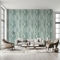 Living room with Muted Blue Line Wallpaper and soft vertical streak detail