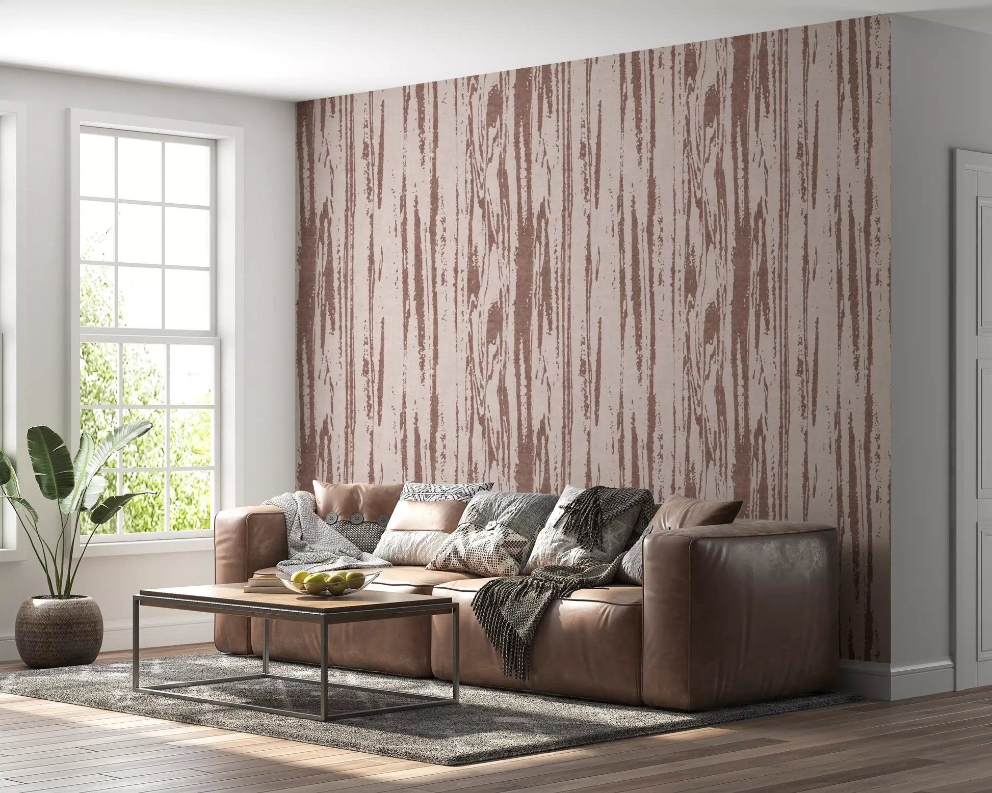 Hallway featuring rose textured wallpaper with uneven linear movement
