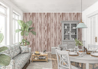 Living room styled with dusty rose surface wallpaper and pale grounding