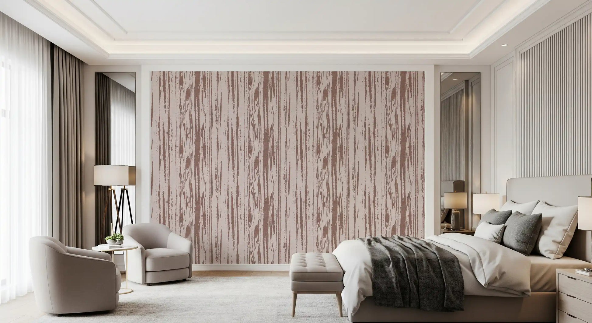 Dusty rose grain wallpaper with irregular lines and soft printed texture