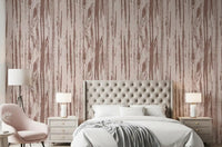 Bedroom with Dusty Rose Textured Wallpaper and faded vertical streaks