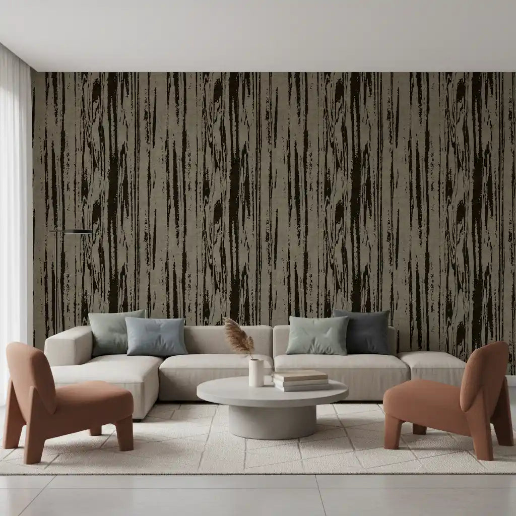 Modern Abstract Woodgrain Organic Lines Walnut Umber Wallpaper⁠