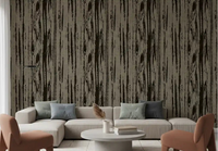 Living room with Walnut Umber Wallpaper and dark organic woodgrain lines