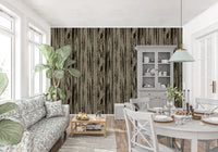 Organic line wallpaper with walnut brown marks and vertical grain movement