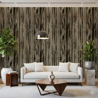Irregular streaks shape this woodgrain wallpaper with earthy line texture