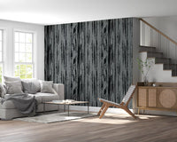 Living room finished with organic lines wallpaper and textured grey grain marks