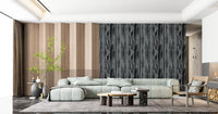A layered finish shapes this modern grey wallpaper with woodgrain character