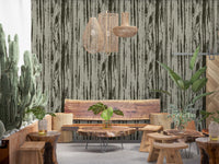 Muted green wallpaper with abstract wood lines and a natural textured effect