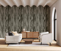 Organic lines wallpaper showing vertical grain movement on a green base