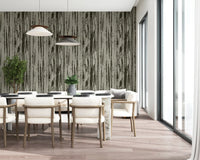 Green abstract wallpaper with timber-inspired marks and textured linework
