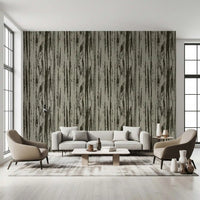 Wood texture wallpaper in green tones with irregular vertical strokes