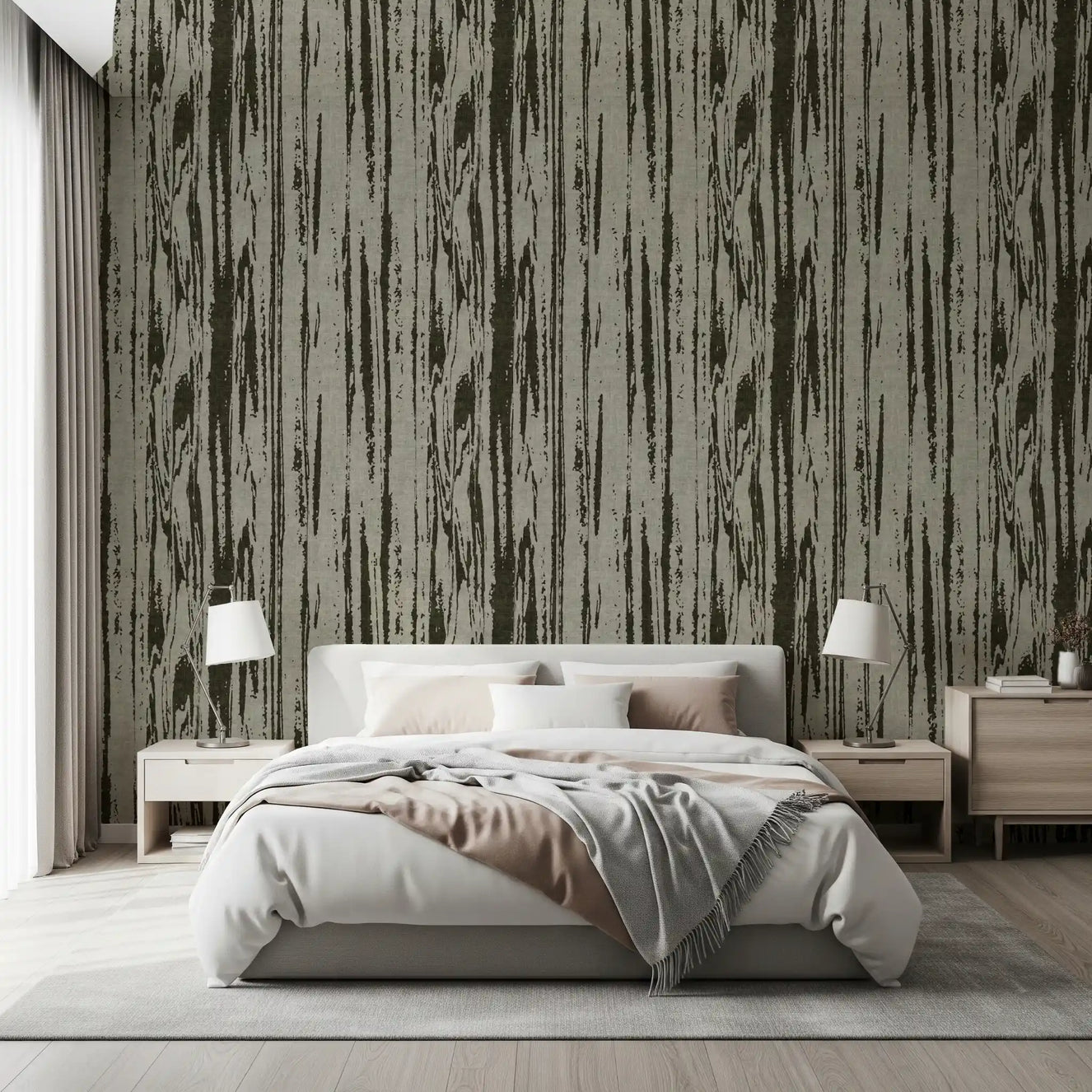 Modern Abstract Woodgrain Organic Lines Green Wallpaper⁠