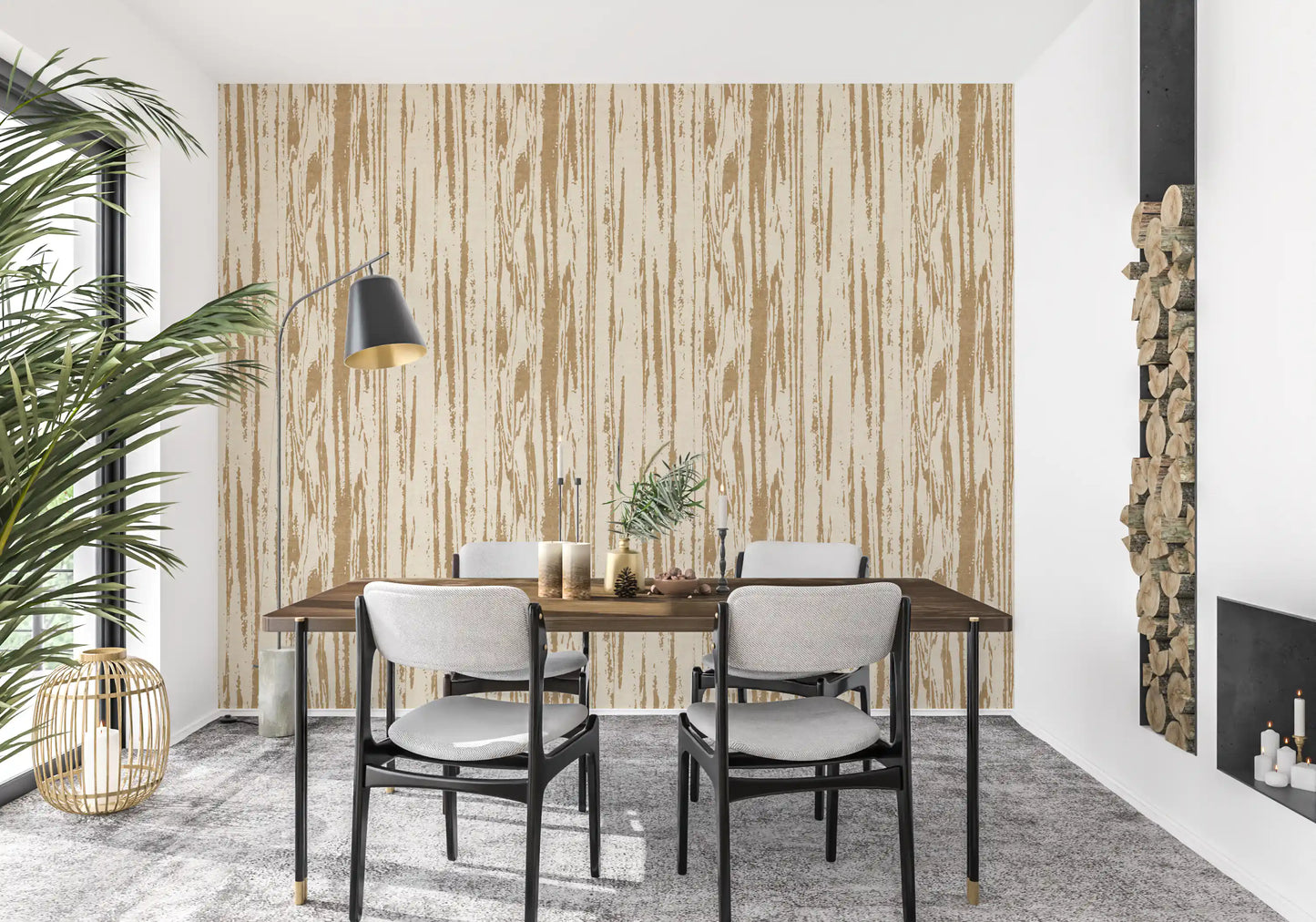 Soft vertical movement defines this woodgrain wallpaper with organic texture