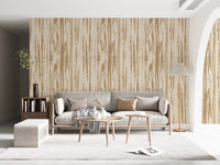 Living room with Birch Beige Woodgrain Wallpaper and organic vertical lines