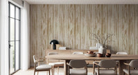 Bedroom styled in abstract woodgrain wallpaper with warm birch beige texture