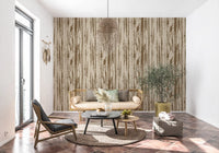 Irregular vertical grain shapes define this oak brown wallpaper surface