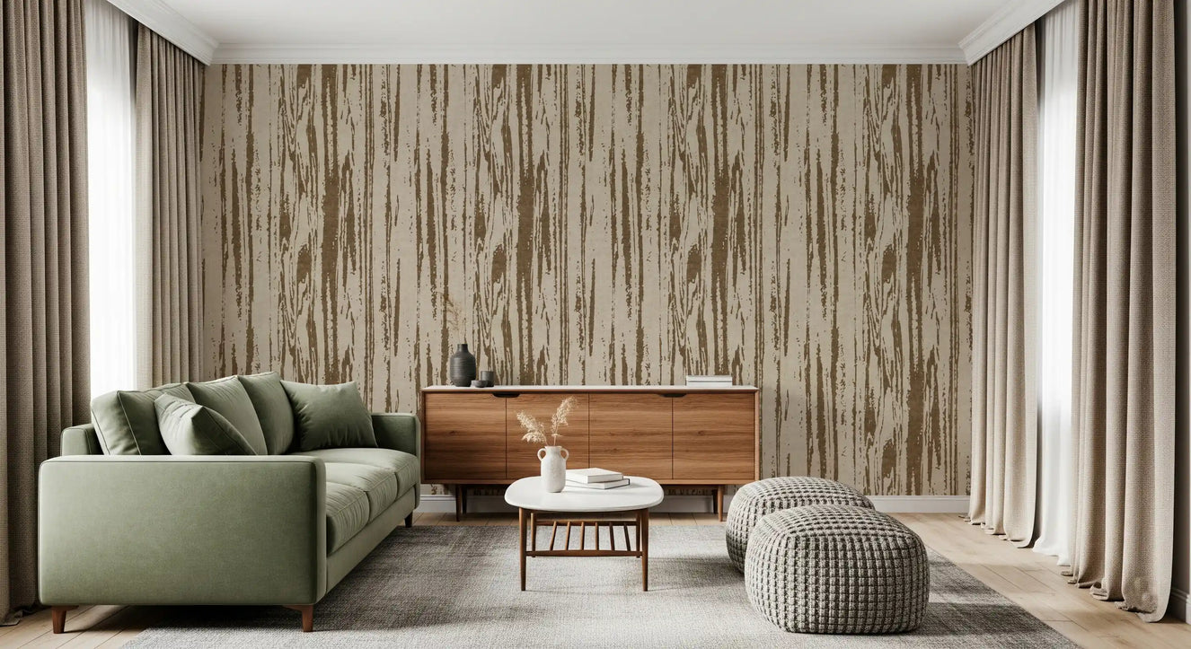 Modern Abstract Woodgrain Organic Lines Oak Brown Wallpaper⁠