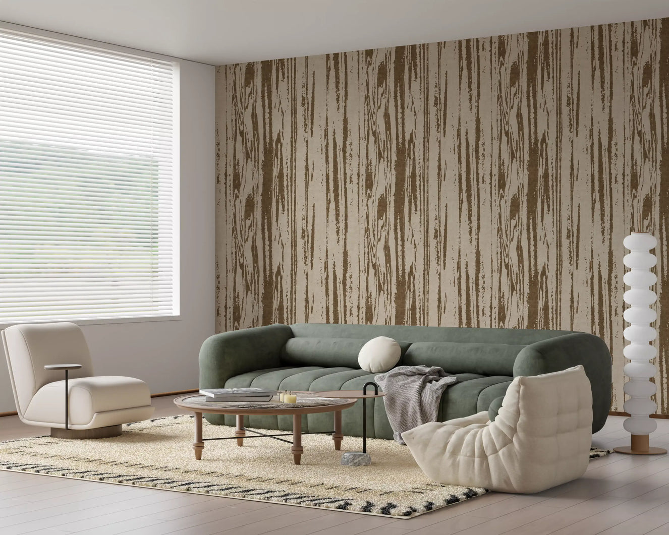 Modern Abstract Woodgrain Organic Lines Oak Brown Wallpaper⁠