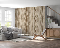 Hallway featuring organic lines wallpaper with beige and brown grain detail