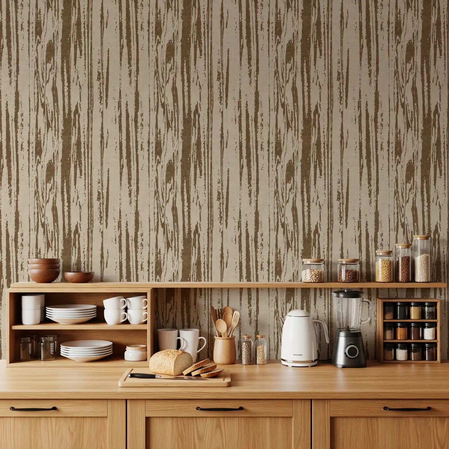 Wood texture wallpaper with organic brown lines and soft neutral grounding