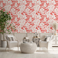 Dining room Tropical Florals wallpaper featuring Summer Botanical blooms and Hummingbird detail