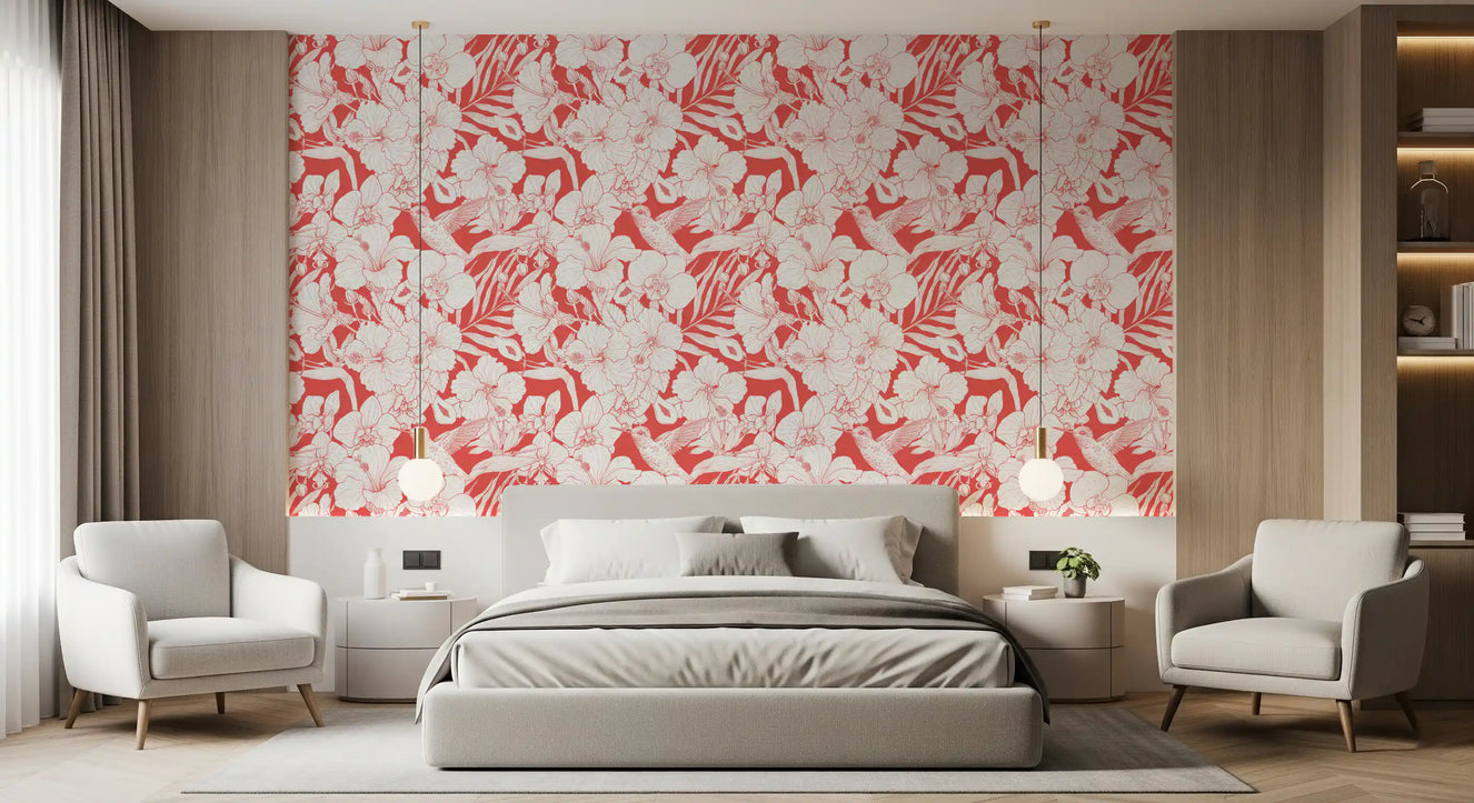 Tropical Florals and Hummingbird - Summer Botanical Garden 5 Wallpaper⁠