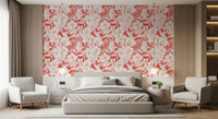 Bedroom Summer Botanical Garden wallpaper showing Tropical Florals and Hummingbird outlines