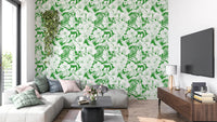 Living room Tropical Florals wallpaper with Hummingbird and green garden linework