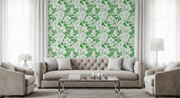 Hallway Summer Botanical Garden wallpaper showing white blooms and bird detail