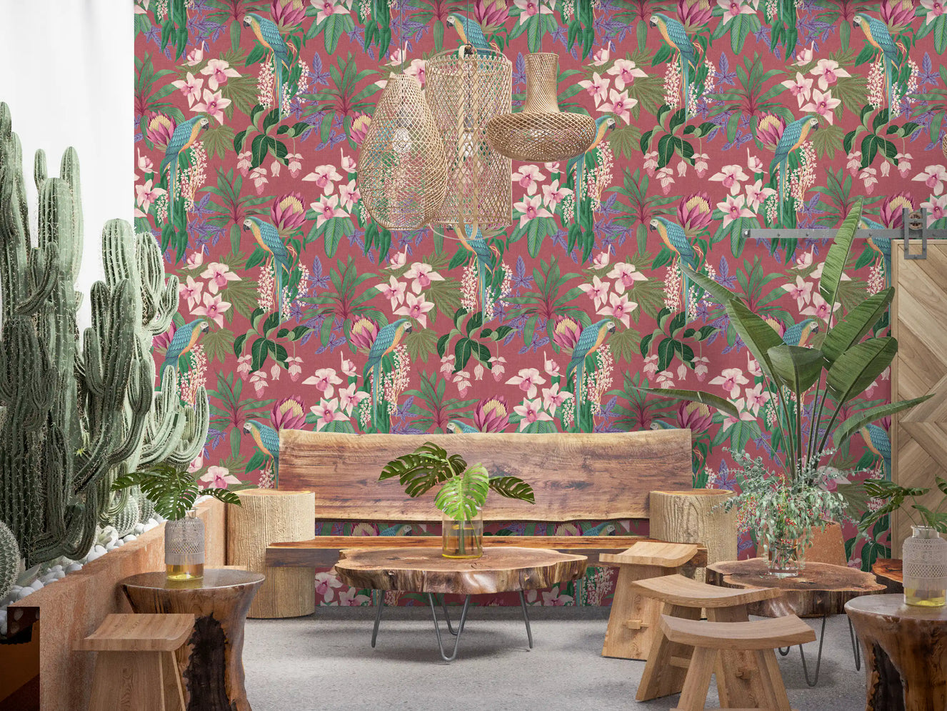 Tropical Macaw & Orchid Bloom Wallpaper⁠ Wallpaper⁠