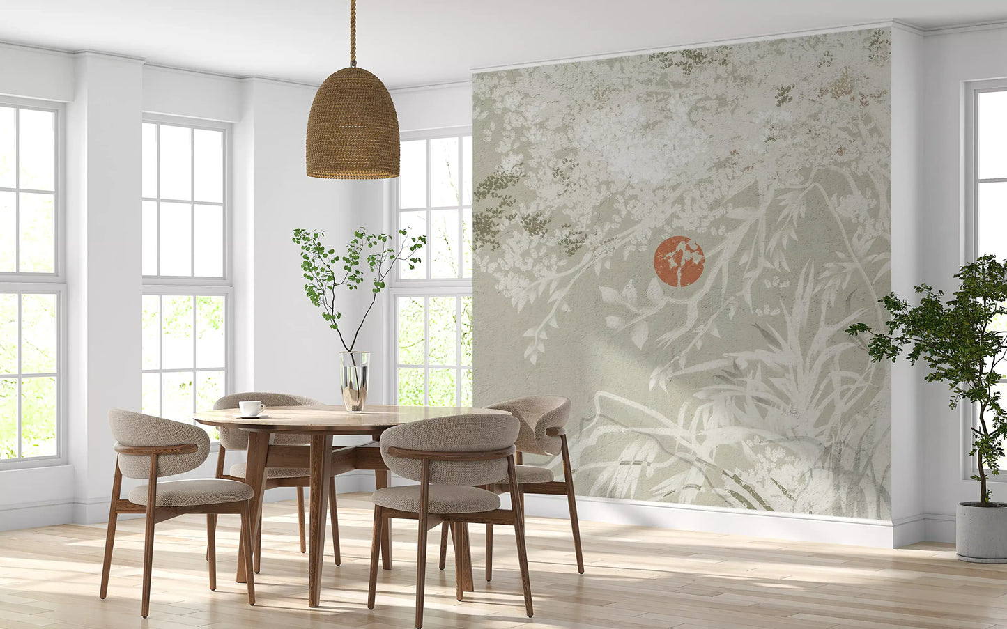 Japanese Landscape wall mural with delicate branches and soft Oriental detail