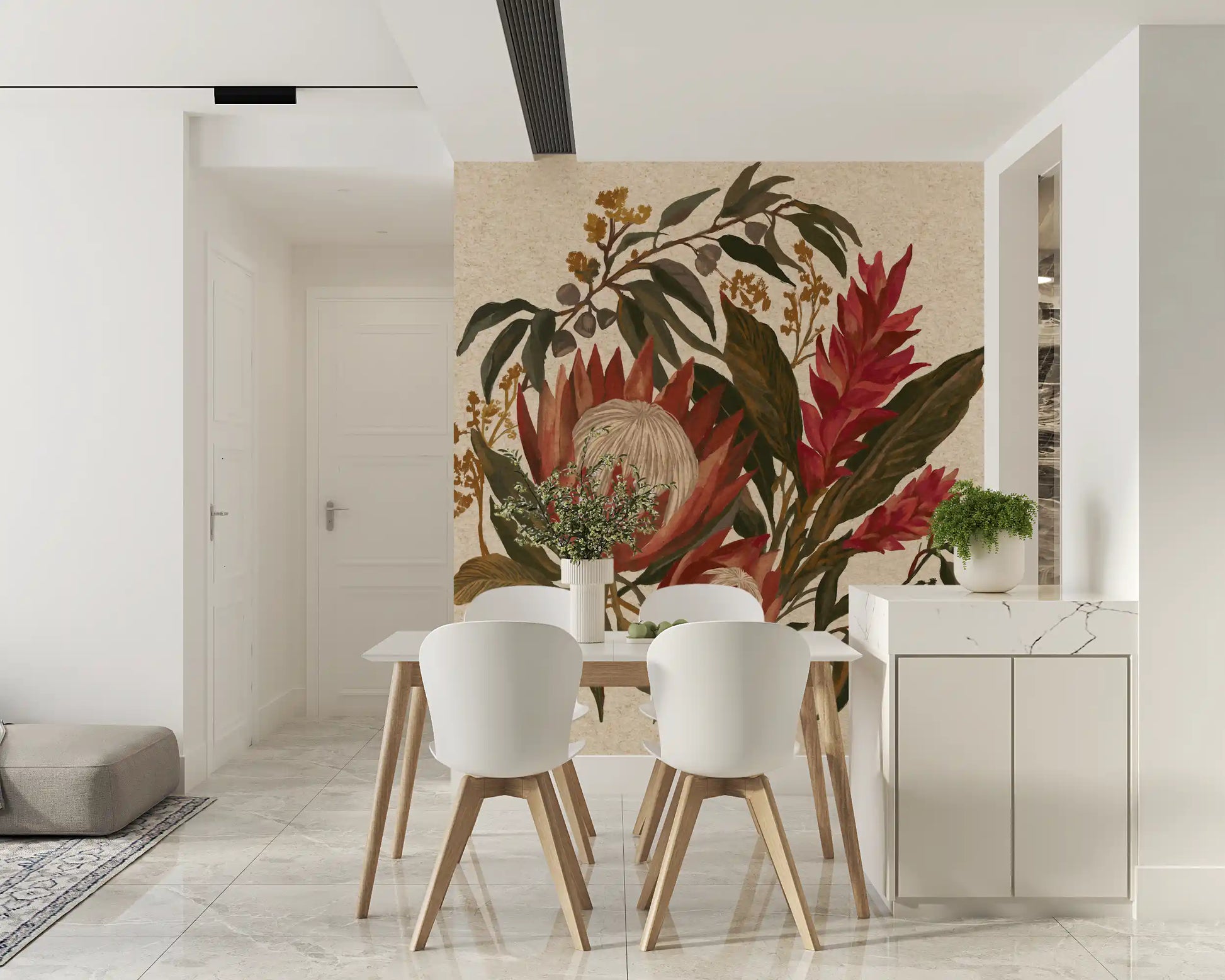 Exotic Earth Blooms mural featuring ginger lilies and Protea Flowers