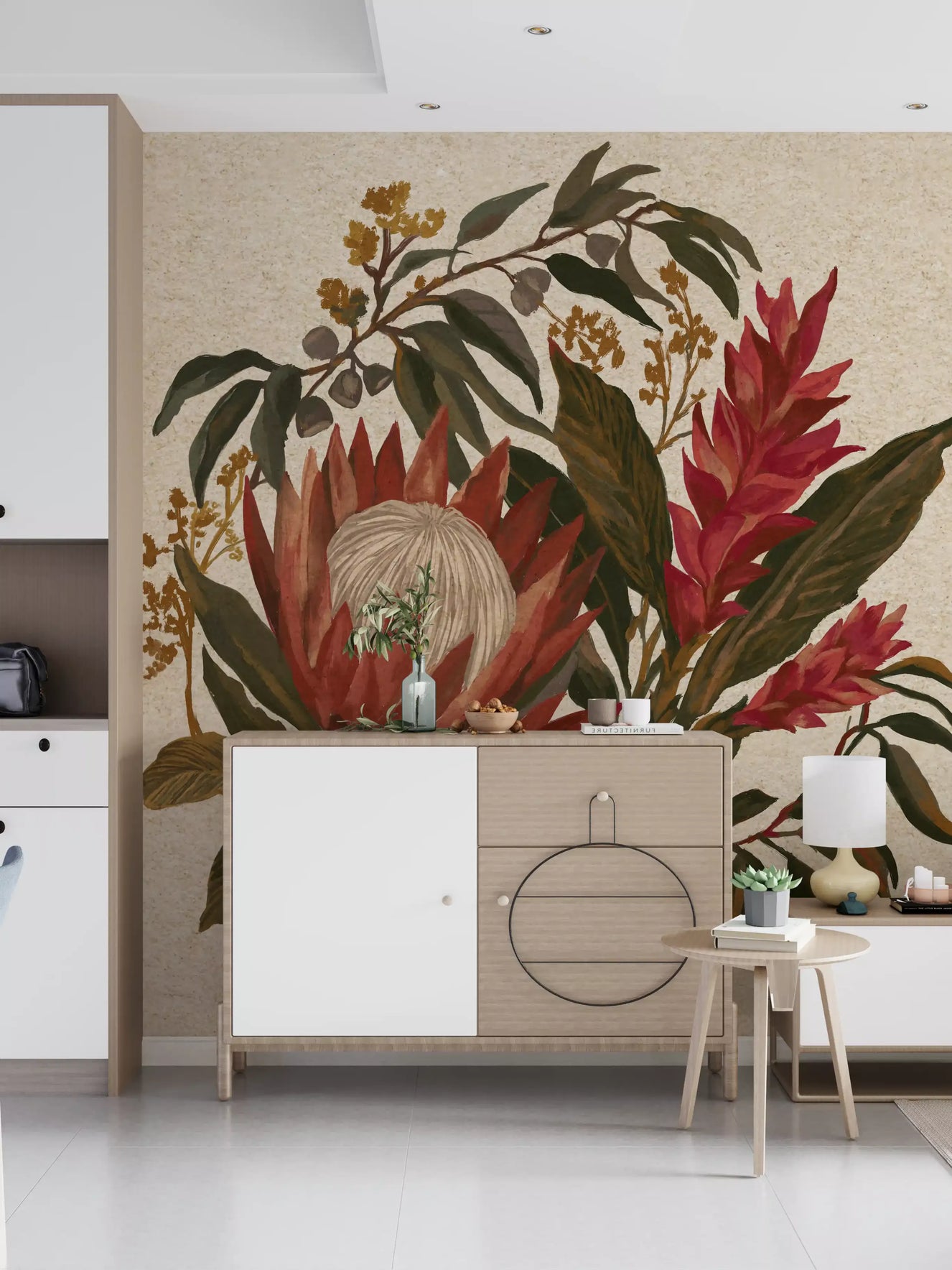 Exotic Earth Blooms Protea Flowers and Hawaiian Ginger Lili Bouquet Wall Mural